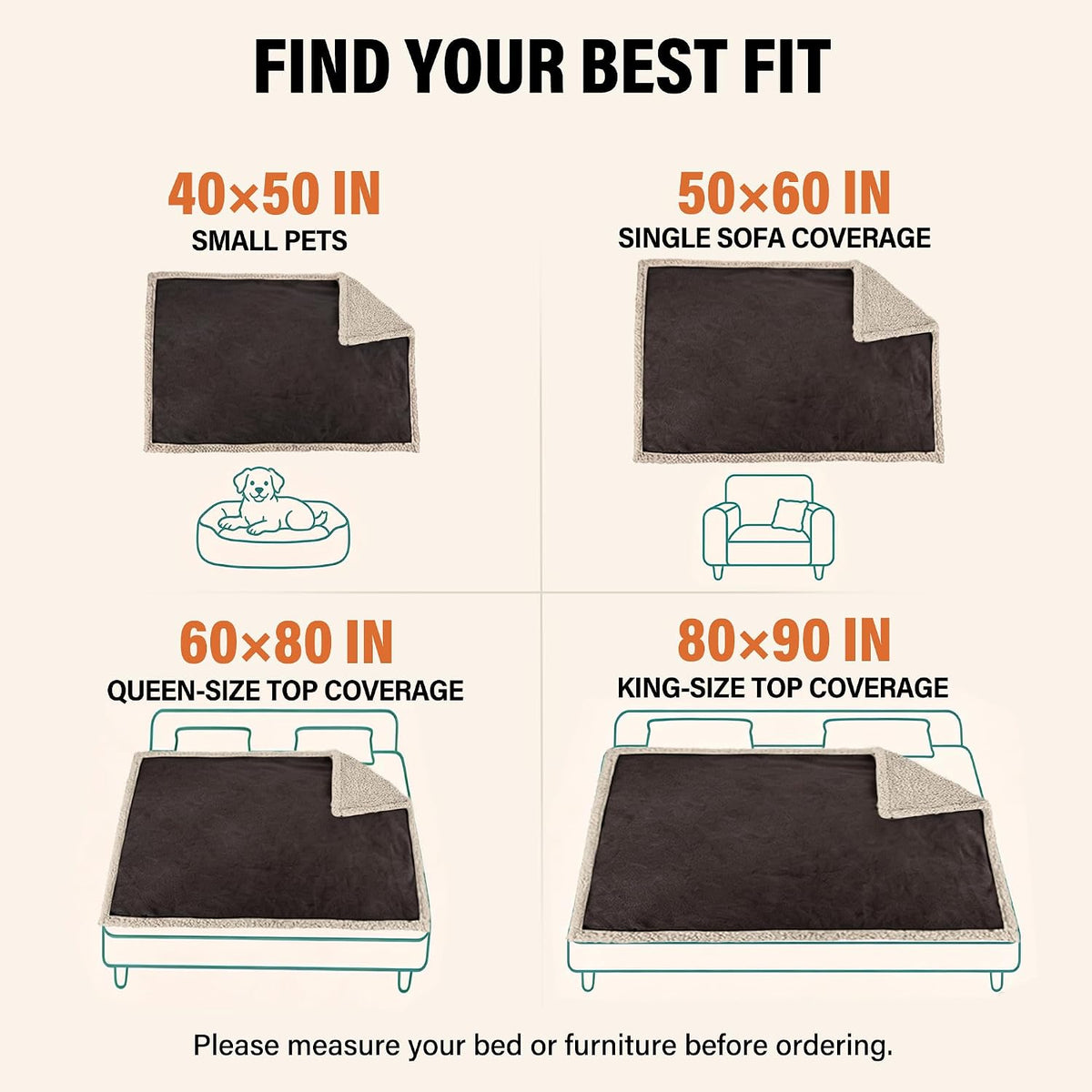 Waterproof Blanket for Bed, Reversible Leakproof Throw